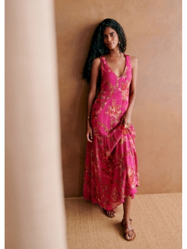 Nwt Sezane Titania In Helena Fuchsia Pink Maxi Tank Dress 36 / Us 4